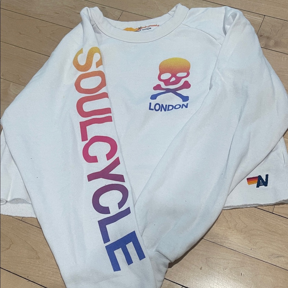 Aviator Nation White Sweatshirt with Multicolor Gradient
